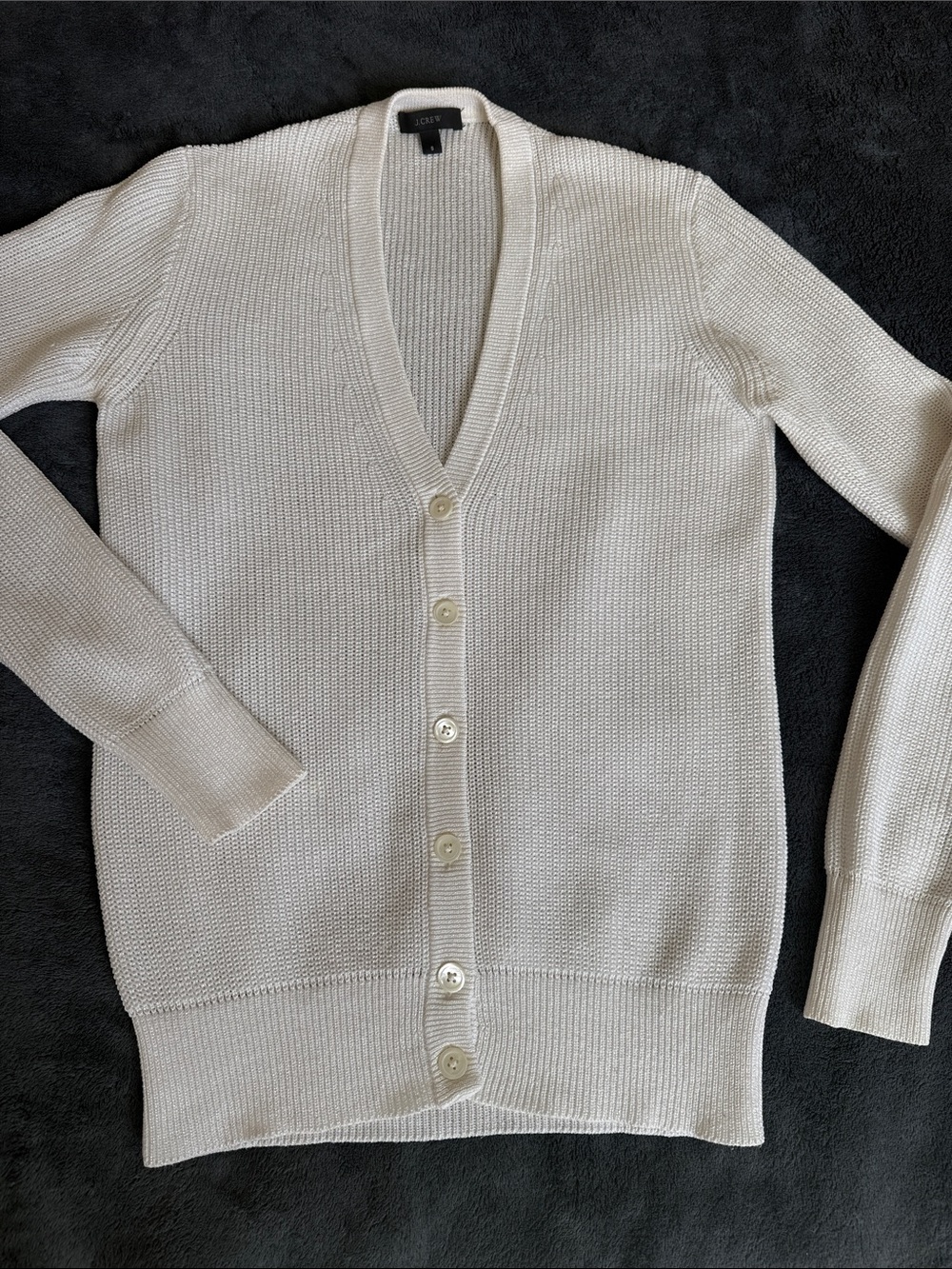 J. Crew Ivory Iridescent V-Neck Button Front Cardigan